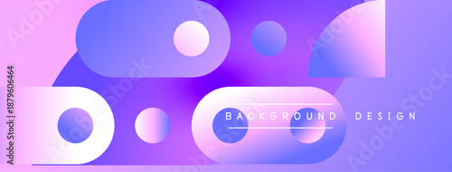 Abstract gradients, overlapping shapes create vibrant background. Modern design elements suggest fluidity, innovation. Pink, purple hues dominate composition.