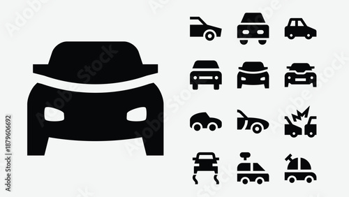 Passenger car and automobile icons set