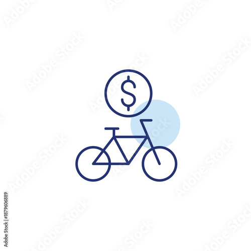 Bicycle and dollar. Transportation costs. Pixel perfect, editable stroke vector icon