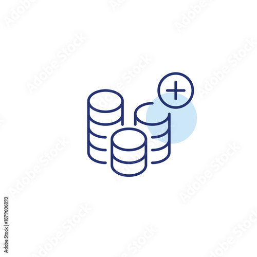 Coins in a stack and plus. Growing finances and savings. Pixel perfect, editable stroke vector icon