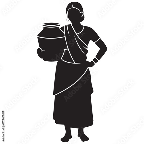 Woman carrying water pots isolated on white background, Vector, illustration