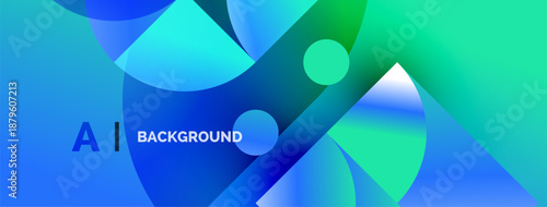 Abstract blue gradients form dynamic shapes. Text reads AI BACKGROUND. Modern design suggests technology, innovation, future concepts.