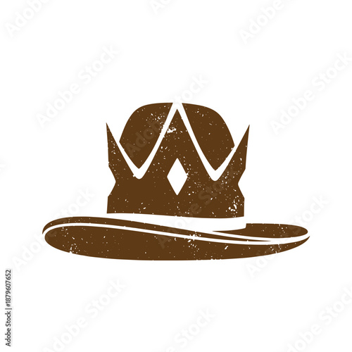 Drawing Vintage grunge  texture brown hat with wide brim and crown design on white background