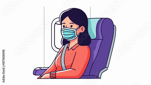 Woman wearing mask and seatbelt in transit