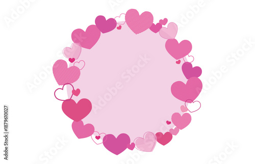 ピンクの色々なハートの丸型フレームピンク背景ベクターイラスト素材