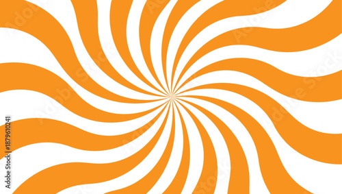 Seamless vector illustration of an abstract orange background with a retro sun burst pattern featuring yellow rays, spiral swirls, and zebra stripes for a creative summer wallpaper design