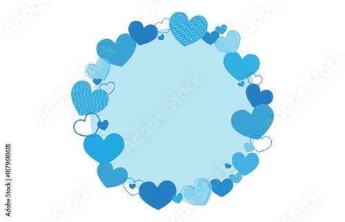 水色の色々なハートの丸型フレーム水色背景ベクターイラスト素材
