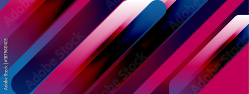 Abstract geometric design. Diagonal stripes blend vibrant pinks, blues, purples. Modern, dynamic composition creates visual interest.