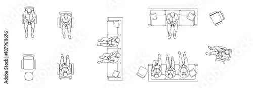 Professional Architectural Top View Sitting People CAD Drawings - Scale Figures for Chairs Benches and Sofas in Floor Plans
