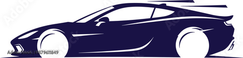 Modern sports car silhouette illustration, luxury racing vehicle side view design isolated on white background