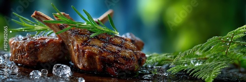 Wallpaper Mural Juicy Grilled Lamb Chops with Fresh Rosemary and Herbs Torontodigital.ca