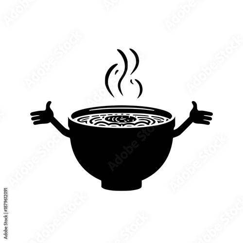 Hot Steaming Bowl with Thumbs Up Approval Hand Gesture Success Cooking Food Concept Vector Illustration