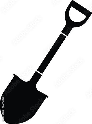 Shovel silhouette icon isolated on white background, gardening construction tool vector illustration design