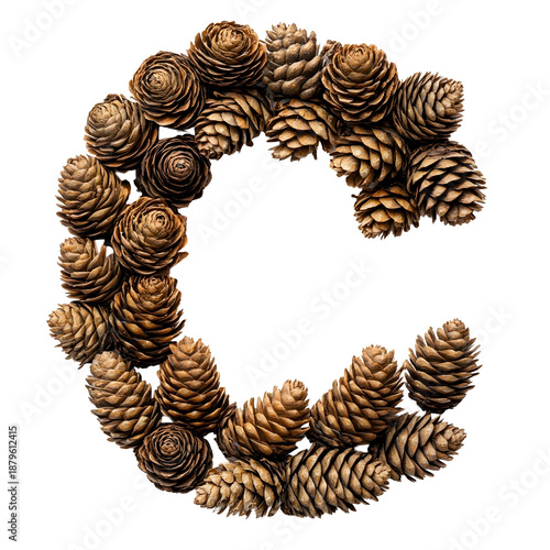 Top View of Letter C Made of Pine Cones Isolated on Transparent Background