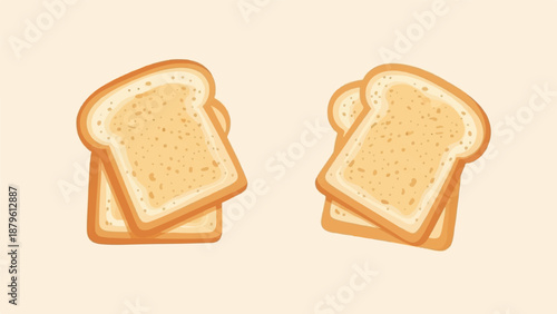Two groups of two stacked slices of toast, light brown crust, pale yellow center