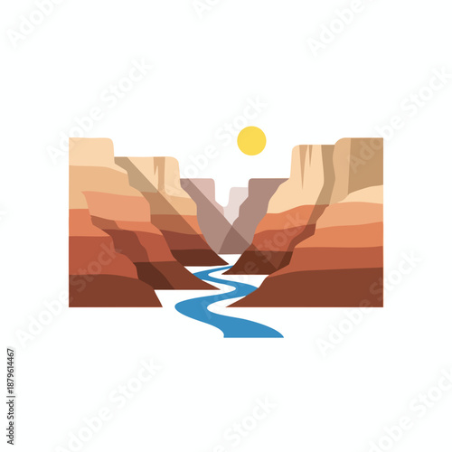 Grand Canyon Landscape with River and Sun