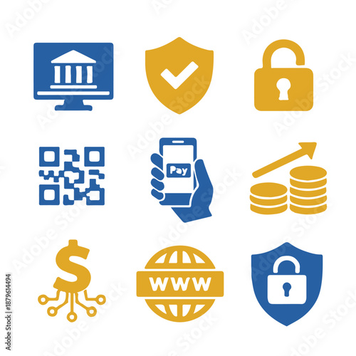 Professional solid vector icon set of digital wallet and mobile payment interface elements for fintech apps and e-commerce checkout