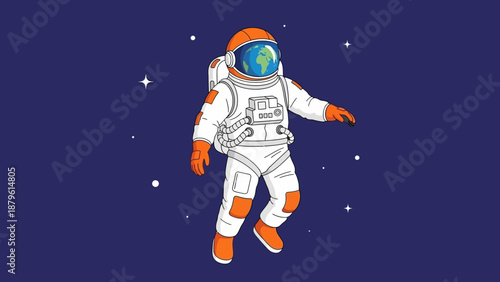 Astronaut Floating in Space with Earth Helmet