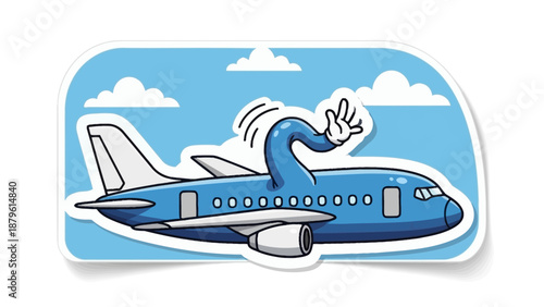Cartoon Airplane with Waving Blue Tentacle Arm