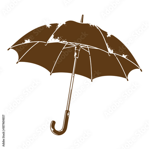 Drawing Vintage grunge  texture Brown vintage umbrella with distressed texture and white lines on canopy and ribs isolated on white background