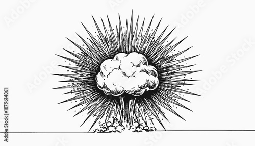 Comic book style illustration of an explosion with radiating lines and cloud