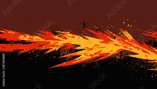 An abstract flame-like design with a gradient of warm colors, from dark to bright, with black background