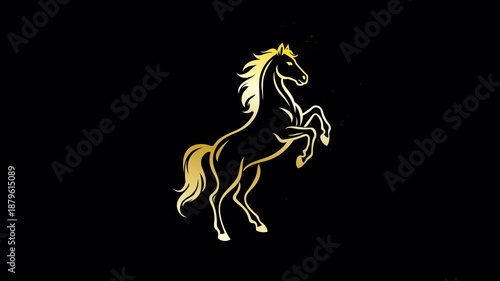 Golden particle horse reveal overlay animation with shimmering glowing light particles revealing an elegant horse. Alpha channel background, ideal for Chinese New Year and festive visuals