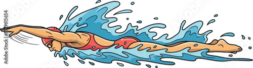 Dynamic swimmer in motion vector illustration isolated on transparent background, Vector