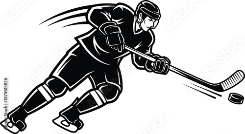 Dynamic hockey player in action vector illustration isolated on transparent background, Vector