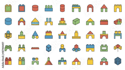 Colorful Building Blocks Collection: Shapes, Structures, and Playful Designs