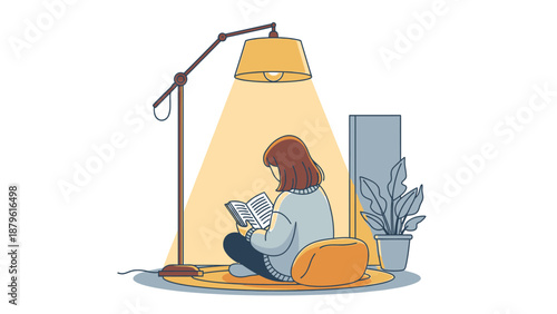 Cozy Evening Reading: Person Relaxing Under Floor Lamp Light