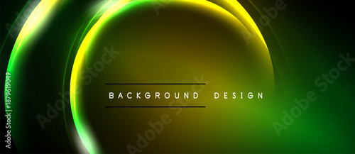 Abstract neon lines create glowing curves. Dark background emphasizes bright yellow, green gradients. Text reads background design.