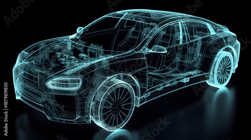 Futuristic EV Cutaway X‑Ray View with Battery and Chassis | Electric Car Blueprint black sports car