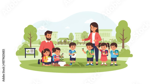 Family enjoying a playful day together in a serene park scene