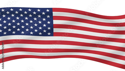 American flag waving with red white and blue colors and fifty white stars on blue background symbolizing patriotism and national pride.Only Illustration