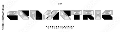 Block font logo alphabet geometric stripe typography with lines square triangle rectangle shape lettering for abstract title text, modern architect poster headline, creative branding. Vector typeset