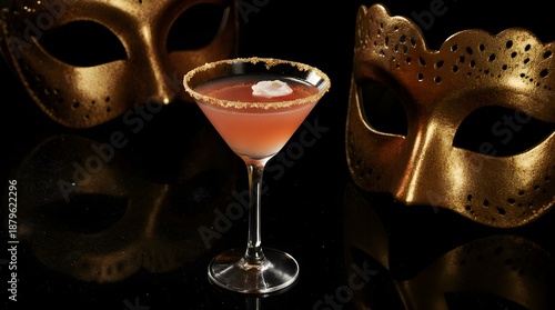Dark Carnival Cocktail with Gold Rim — Luxury Festival Drink