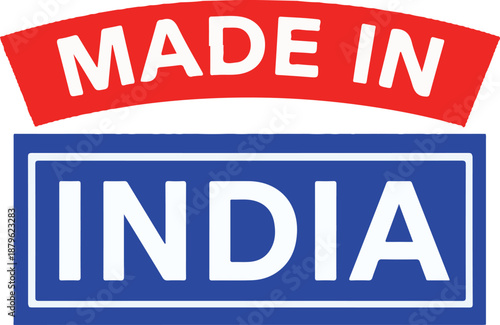 Red and Blue " Made In India" Label with White Text on a White Background sticker stamp