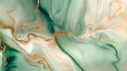 Luxury Fluid Resin Texture with Pearlescent Glitter – Multicolor Polished Abstract Background in Jade, Champagne Gold and Pearl Tones
