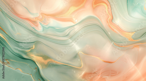 Luxury Fluid Resin Texture with Pearlescent Glitter – Multicolor Polished Abstract Background in Jade, Champagne Gold and Pearl Tones