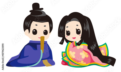 雛祭りの内裏雛イラスト 男女ペア｜行事向け素材