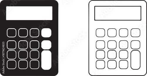 Two calculators, one solid black and one outlined, on a white background math calculation