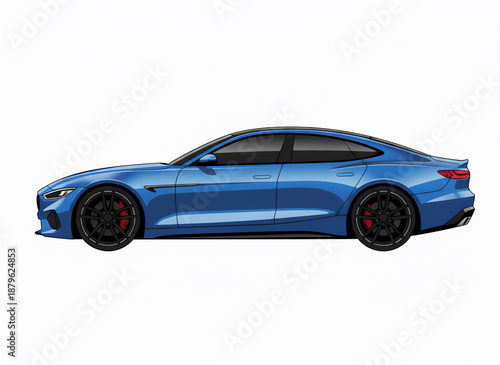 青いスポーツカーのサイドビュー（自動車のイラスト・横向き）