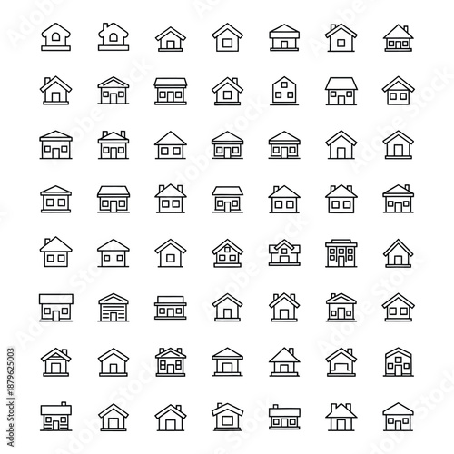 Line drawing house icons in various styles and designs for architecture and real estate concepts  home symbols for graphic design and illustration