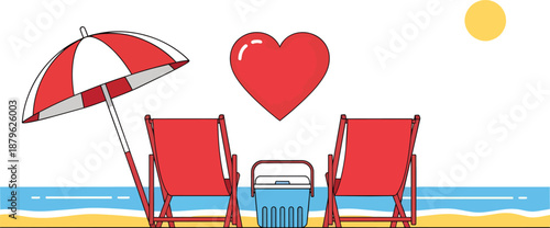 Red Beach Chairs and Heart Symbol.