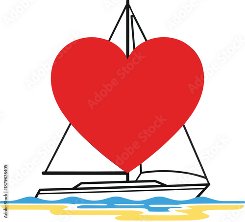 Red Heart Shaped Sailboat on Water.