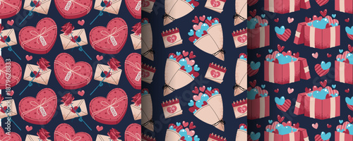 Foto Set of Seamless Valentine's Day Patterns in Flat Style