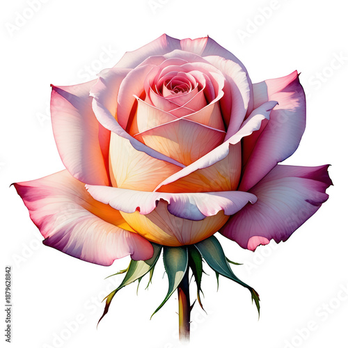 Pink rose pastel petal botanical flower romantic bloom watercolor style soft gradient single rose garden plant Pink rose