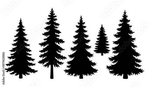 Decorative Christmas forest tree silhouette set for winter holiday designs