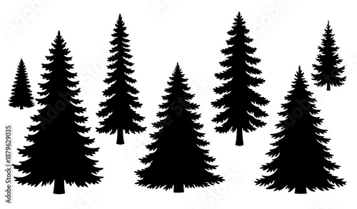 Modern minimalist Christmas tree silhouette icon set in vector style